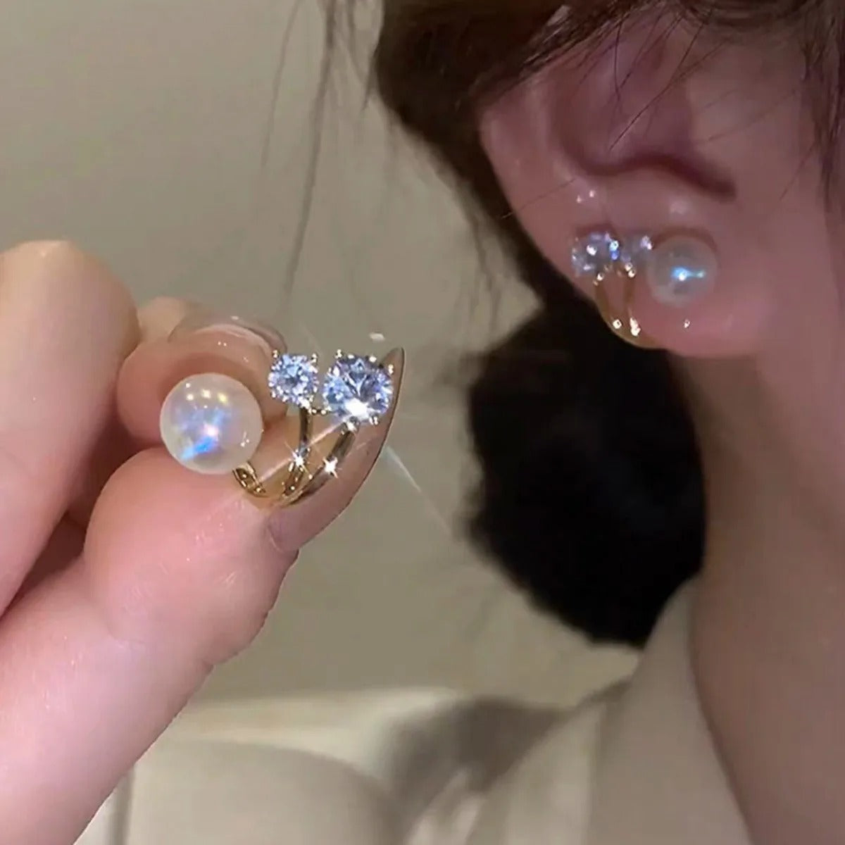 Aretes bañados en Oro con Perlas