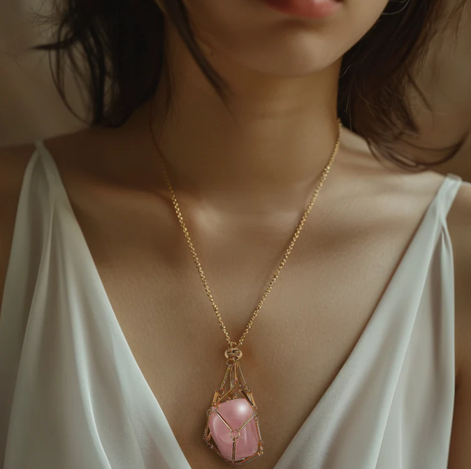 Collar con pendiente de cuarzo rosa